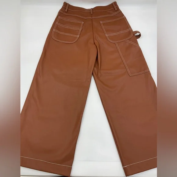 Staud NWOT Cropped Domino Vegan Leather Wide Leg Pant in Whiskey Size 0 - Picture 12 of 16